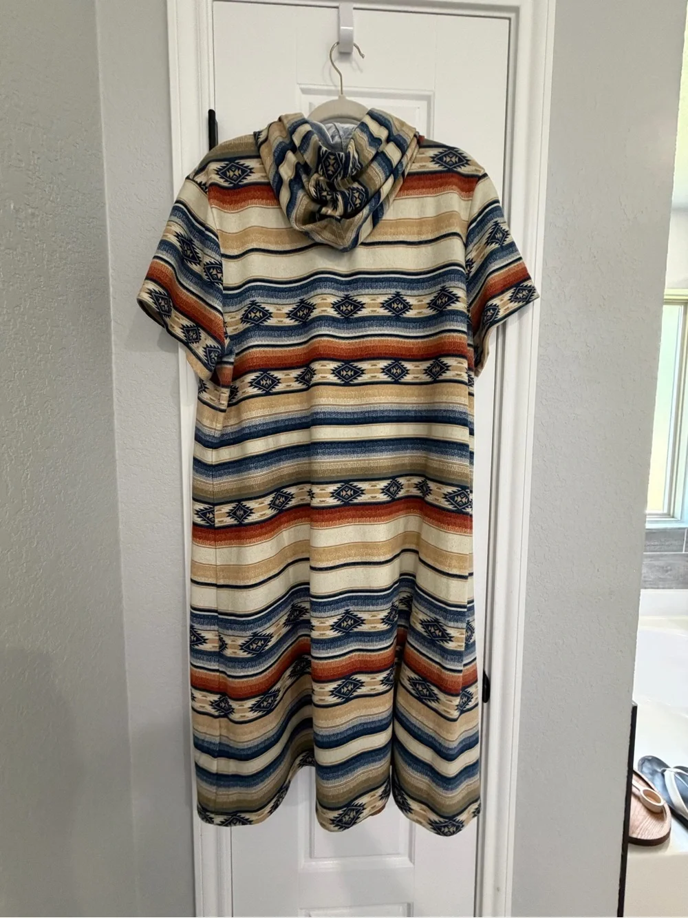 Double D Ranchwear striped Southwestern Hooded Tunic Dress in Neutral Tones. - Picture 2 of 3